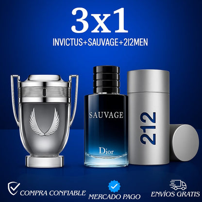 Promo 3X1 Perfumes de Hombre Invictus + Sauvage + 212 MEN